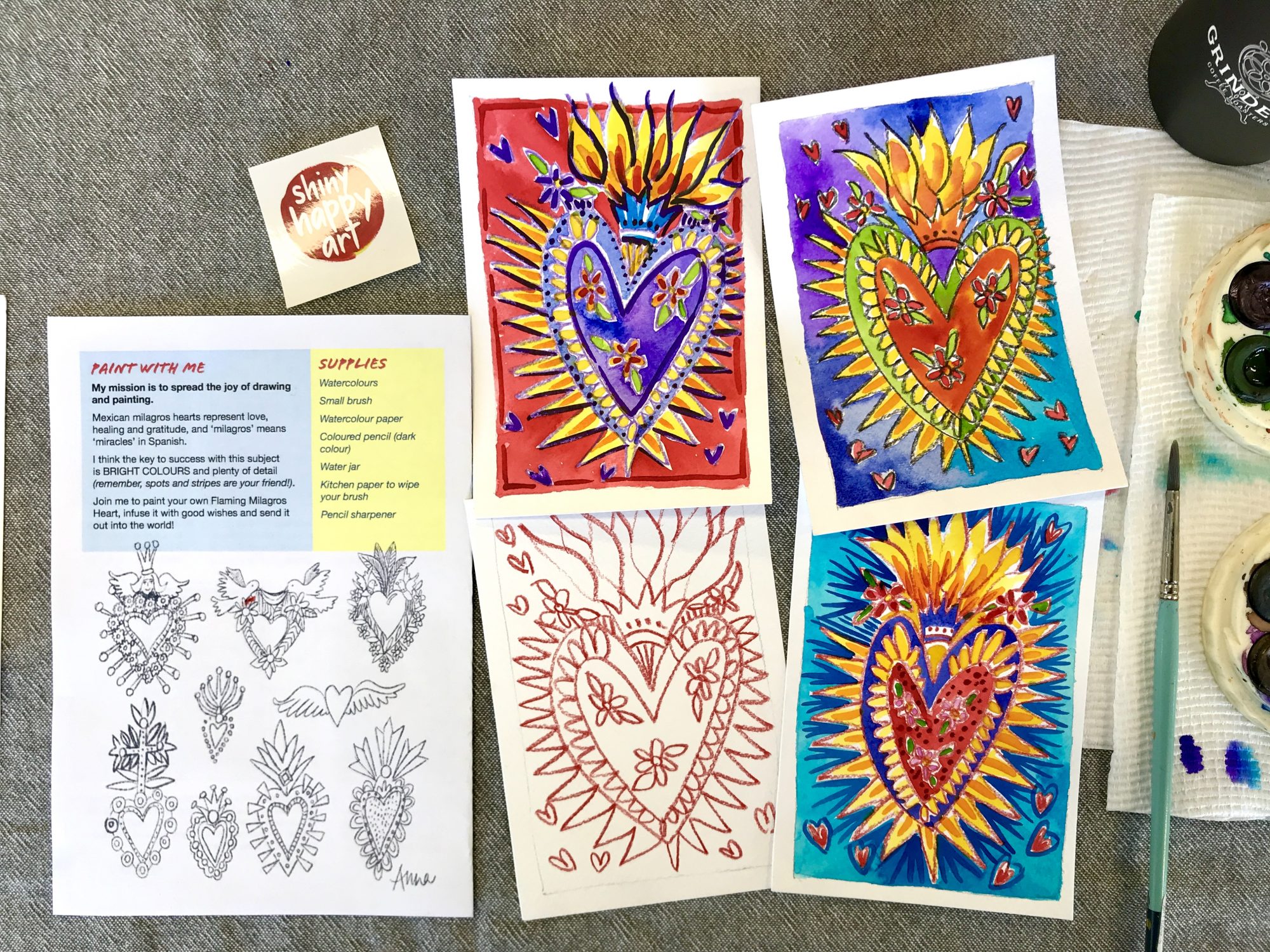 You can paint your flaming heart cards in lots of ways